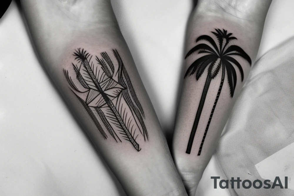 A travel tattoo with a palm tree, a cactus, and pine tree tattoo idea