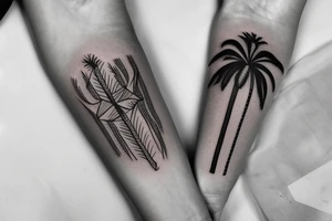 A travel tattoo with a palm tree, a cactus, and pine tree tattoo idea