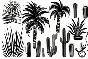 A travel tattoo with a palm tree, a cactus, and pine tree tattoo idea