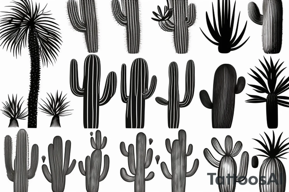 A travel tattoo with a palm tree, a cactus, and pine tree tattoo idea