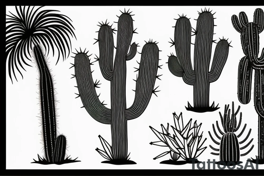 A travel tattoo with a palm tree, a cactus, and pine tree tattoo idea
