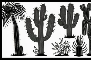 A travel tattoo with a palm tree, a cactus, and pine tree tattoo idea