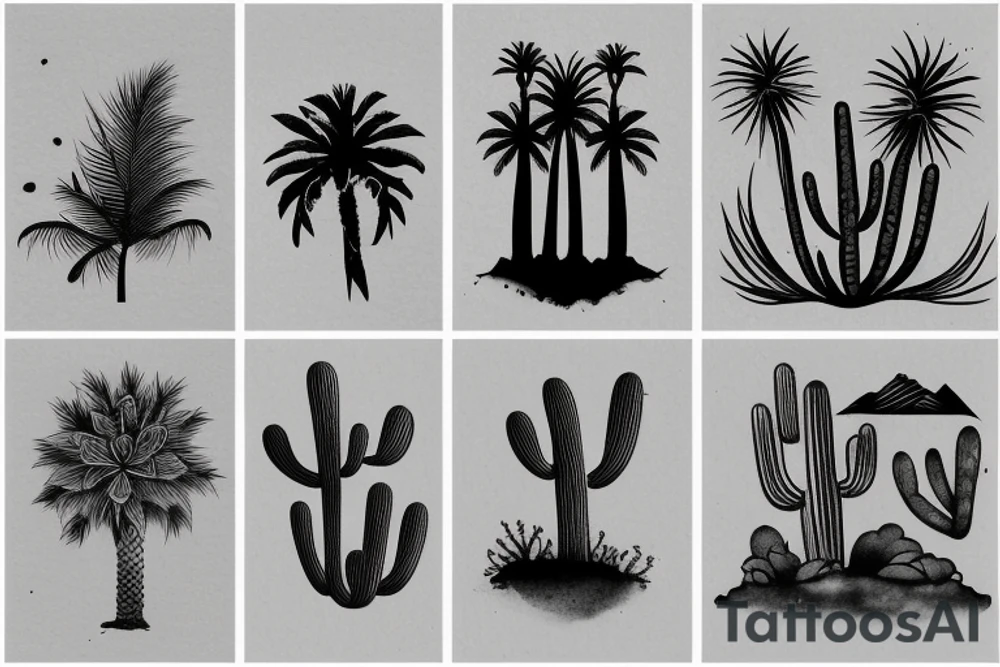 A travel tattoo with a palm tree, a cactus, and pine tree tattoo idea