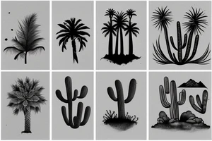 A travel tattoo with a palm tree, a cactus, and pine tree tattoo idea