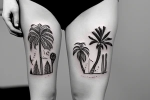 A travel tattoo with a palm tree, a cactus, and pine tree tattoo idea