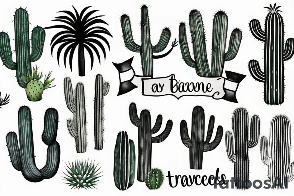 A travel tattoo with a palm tree, a cactus, and pine tree tattoo idea