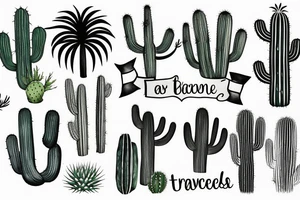 A travel tattoo with a palm tree, a cactus, and pine tree tattoo idea
