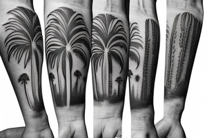 A travel tattoo with a palm tree, a cactus, and pine tree tattoo idea