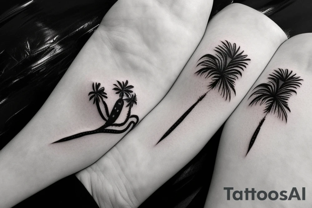 A travel tattoo with a palm tree, a cactus, and pine tree tattoo idea