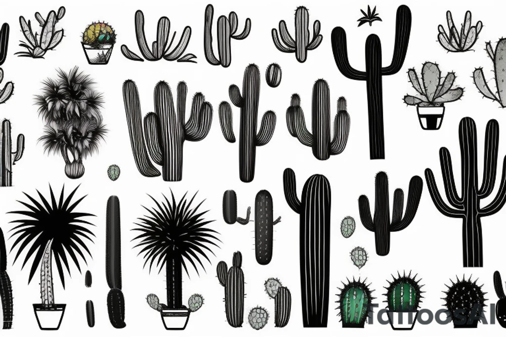 A travel tattoo with a palm tree, a cactus, and pine tree tattoo idea