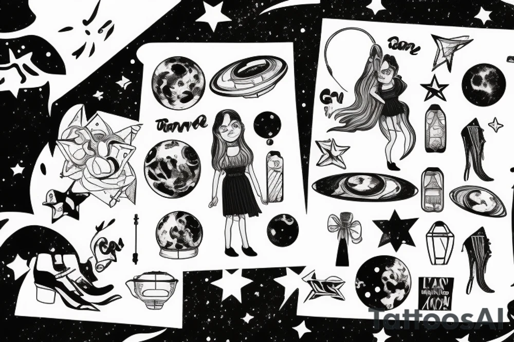 girl standing on the moon with her luggage tattoo idea