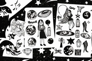 girl standing on the moon with her luggage tattoo idea