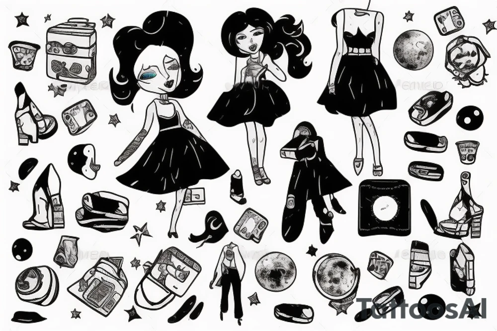 girl standing on the moon with her luggage tattoo idea