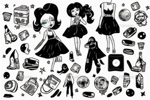 girl standing on the moon with her luggage tattoo idea