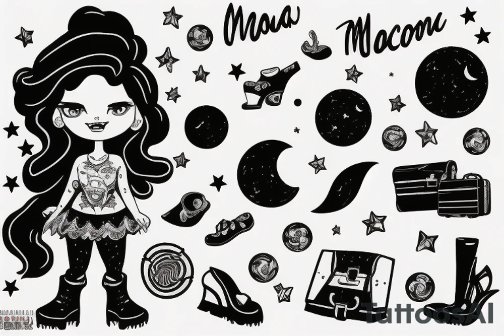 girl standing on the moon with her luggage tattoo idea
