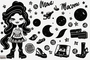 girl standing on the moon with her luggage tattoo idea