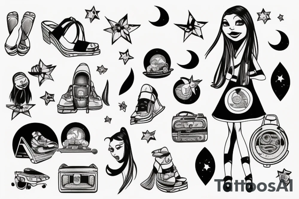 girl standing on the moon with her luggage tattoo idea