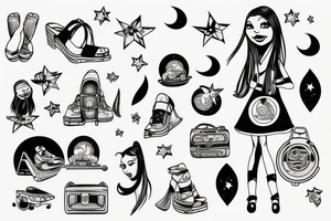 girl standing on the moon with her luggage tattoo idea