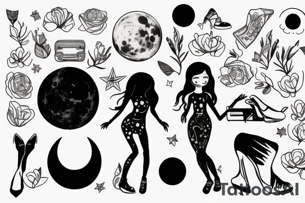 girl standing on the moon with her luggage tattoo idea