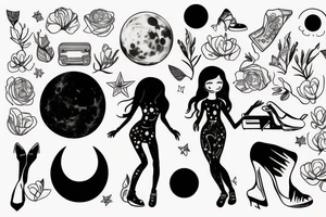 girl standing on the moon with her luggage tattoo idea