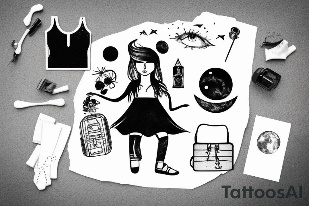 girl standing on the moon with her luggage tattoo idea