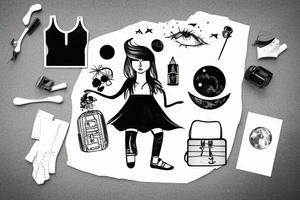 girl standing on the moon with her luggage tattoo idea