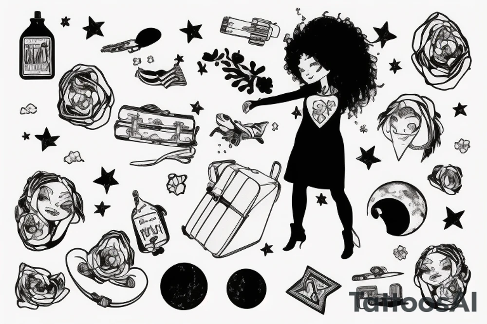 girl standing on the moon with her luggage tattoo idea