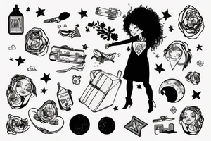 girl standing on the moon with her luggage tattoo idea