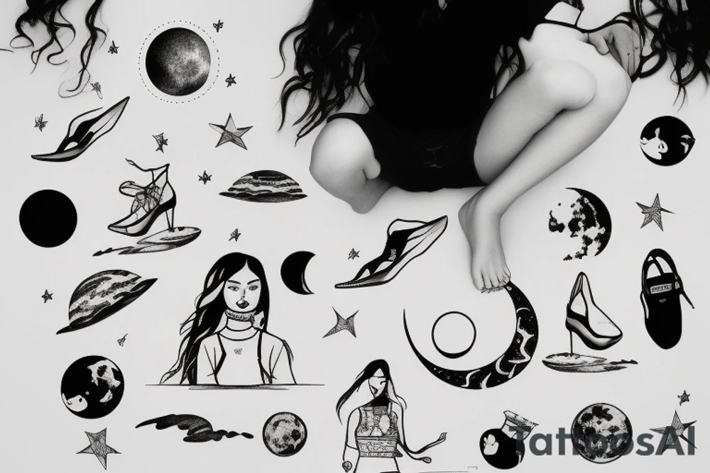 girl standing on the moon with her luggage tattoo idea
