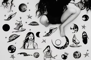 girl standing on the moon with her luggage tattoo idea