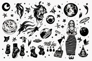 girl standing on the moon carrying her luggage tattoo idea
