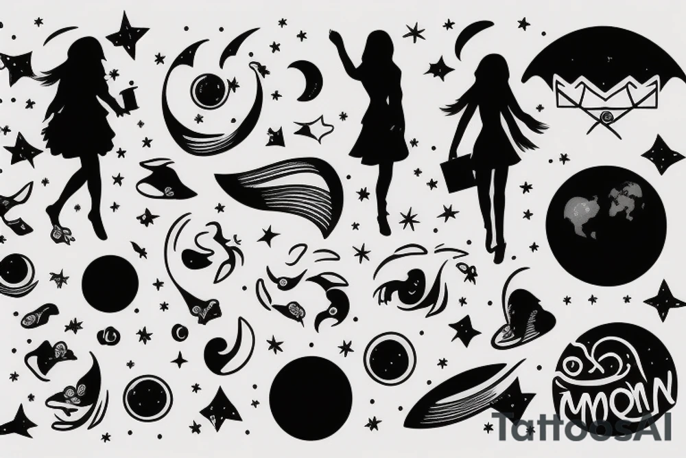 girl standing on the moon carrying her luggage tattoo idea