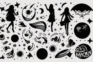 girl standing on the moon carrying her luggage tattoo idea