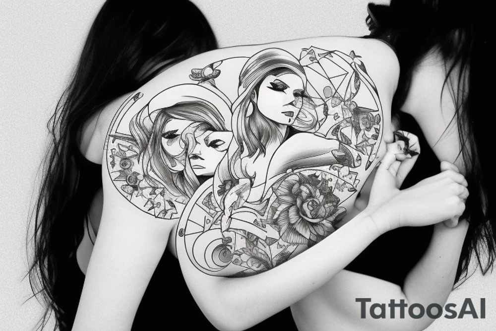 girl standing on the moon carrying her luggage tattoo idea