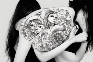 girl standing on the moon carrying her luggage tattoo idea