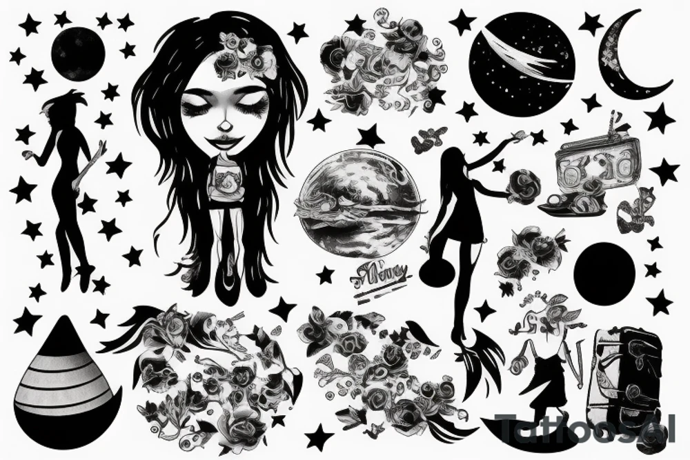 girl standing on the moon carrying her luggage tattoo idea