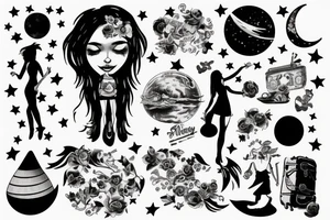 girl standing on the moon carrying her luggage tattoo idea