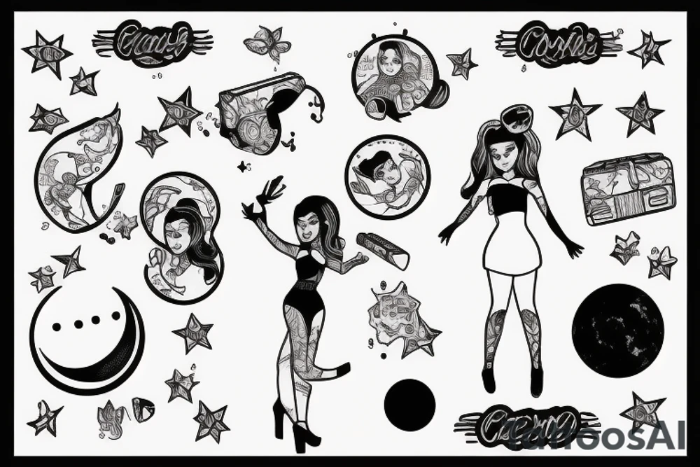 girl standing on the moon carrying her luggage tattoo idea