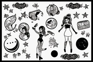 girl standing on the moon carrying her luggage tattoo idea