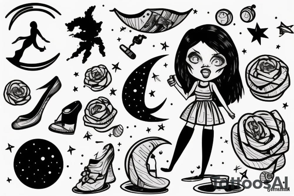 girl standing on the moon carrying her luggage tattoo idea