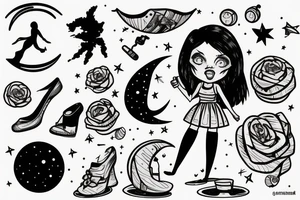 girl standing on the moon carrying her luggage tattoo idea
