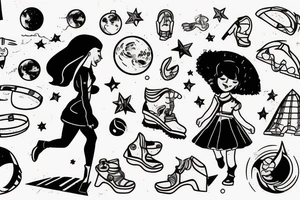 girl walking on the moon carrying her luggage tattoo idea