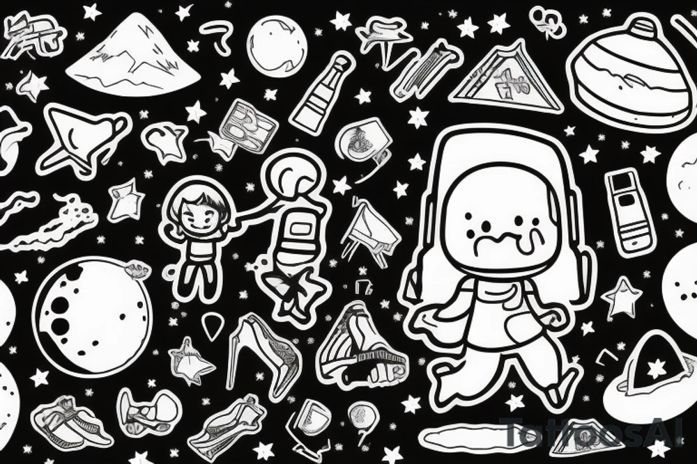 girl walking on the moon carrying her luggage tattoo idea
