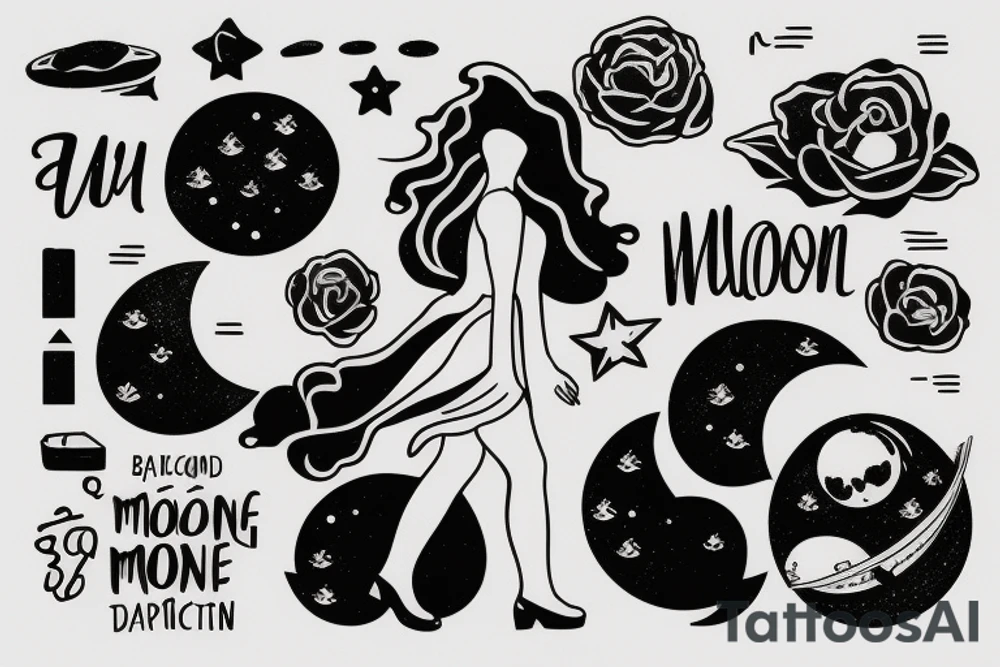 girl walking on the moon carrying her luggage tattoo idea