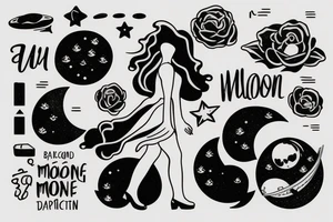 girl walking on the moon carrying her luggage tattoo idea