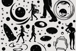 girl walking on the moon carrying her luggage tattoo idea