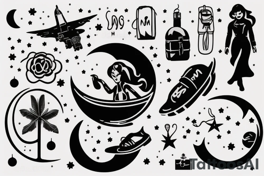 Woman walking on the moon carrying her luggage tattoo idea