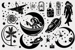 Woman walking on the moon carrying her luggage tattoo idea