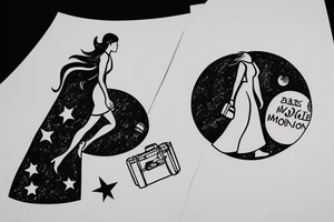 Woman walking on the moon carrying her luggage tattoo idea