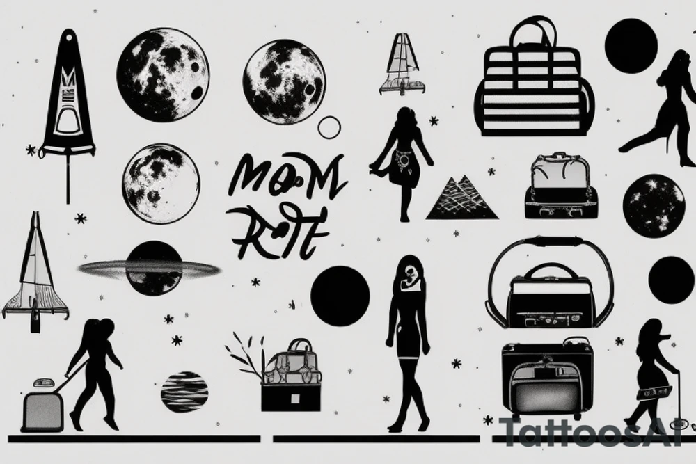Woman walking on the moon with luggage tattoo idea